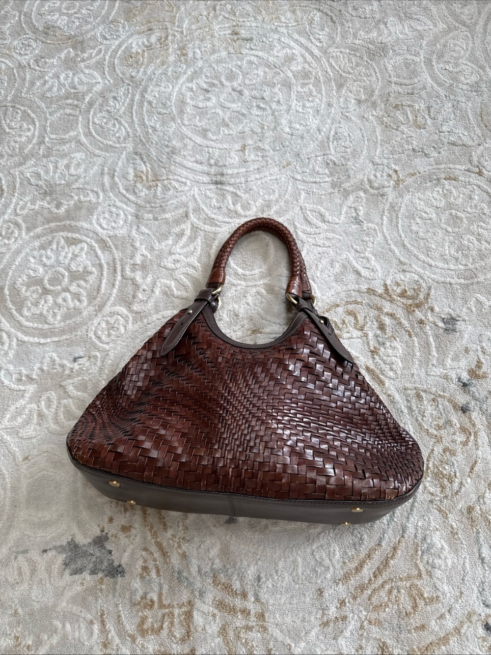 Cole Haan Woven Leather Shoulder Bag - Dark Brown - Picture 10 of 11